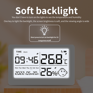 ميزان حرارة رقمي منزلي بشحن USB مع ساعة ومقياس رطوبة يعمل ببطارية بلاستيكية مقياس رطوبة OEM قابل للتخصيص - Product Image 5