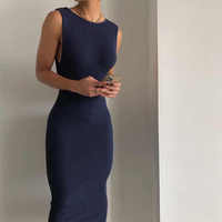 Nouvelle robe dos nu côtelée robe longue tricotée pour femmes robe longue sexy sans manches pour femmes