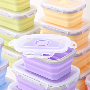 Hot Sale <strong>Collapsible</strong> Platinum Silicone Kitchen Storage <strong>Container</strong> 350ML Microwave Portable School Folding Bento Lunch Boxes - Product Image 6