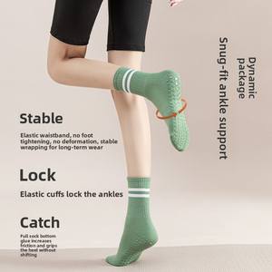 Calcetines de Media Pantorrilla de Punto con Doble Barra, Antideslizantes, de Goma y Poliéster para <span class=keywords><strong>Mujer</strong></span>, para Yoga, Pilates, Deportes y Uso en Interiores - Product Image 3