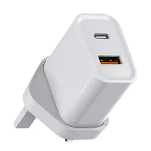 2024 Novos produtos Reino Unido 20w Adaptador de viagem PD QC Carregador rápido de parede Britânico USBC Adaptador de energia