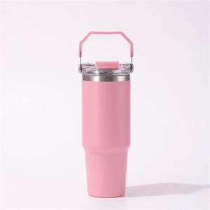 Gobelet de voyage isotherme avec poignée, 20oz 30oz, à double paroi, avec couvercle et paille, antidérapant, pour les déplacements - Product Image 1