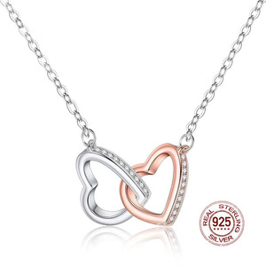 S925 plata moda oro rosa color separación doble anillo collar no se desvanece mujeres gargantilla collares joyería - Product Image 2