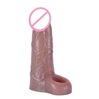 Manchon pénien en silicone liquide épaississant et allongeant, design creux, gaine réaliste style godemichet avec perles internes pour massage, pour adultes
