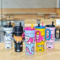 C397 Personalización Taza aislada portátil Pajita de aspecto alto Viaje Vientre Botella de agua Impresión de dibujos animados Taza termo de acero inoxidable