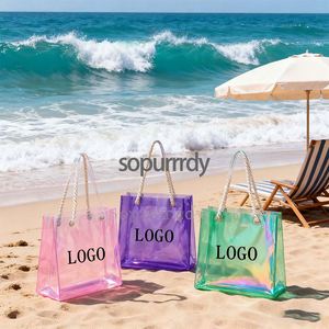 Sac fourre-tout en plastique transparent avec logo personnalisé et poignées en corde, sac de plage, sac à main, sacs fourre-tout en PVC transparent - Product Image 4