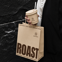 Sac fourre-tout en papier kraft personnalisé avec logo, fourni par l'usine, sac recyclable à poignée torsadée pour l'emballage de café et de produits de boulangerie