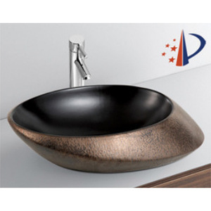 Lavabo de Cerámica con Acabado Metálico Negro Ouni, Lavabo de Sobremesa de un Solo Orificio para Baño - Product Image 2