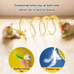 Mainan mata air kucing besar untuk dalam ruangan, stik mainan terowongan kucing lipat interaktif dengan tetikus bulu - Product Image 4