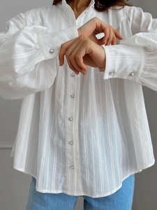 2025 Spring Summer Collection Pure Cotton French Shirt for Women Long Sleeve Simple <strong>Bubble</strong> Design <strong>Top</strong> for Europe - Product Image 4