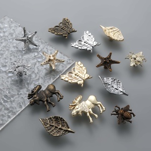 Poignée de tiroir de cuisine moderne en alliage de zinc, écologique, antirouille, à trou unique, en forme de papillon, abeille, feuille ou étoile de mer, style luxe léger - Product Image 2