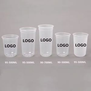 Gobelets en plastique PP écologiques jetables avec logo personnalisé, couvercle transparent en forme de U, 6/8/9/16/24/32 oz, à paroi simple, givrés, pour desserts et café, pas chers - Product Image 1