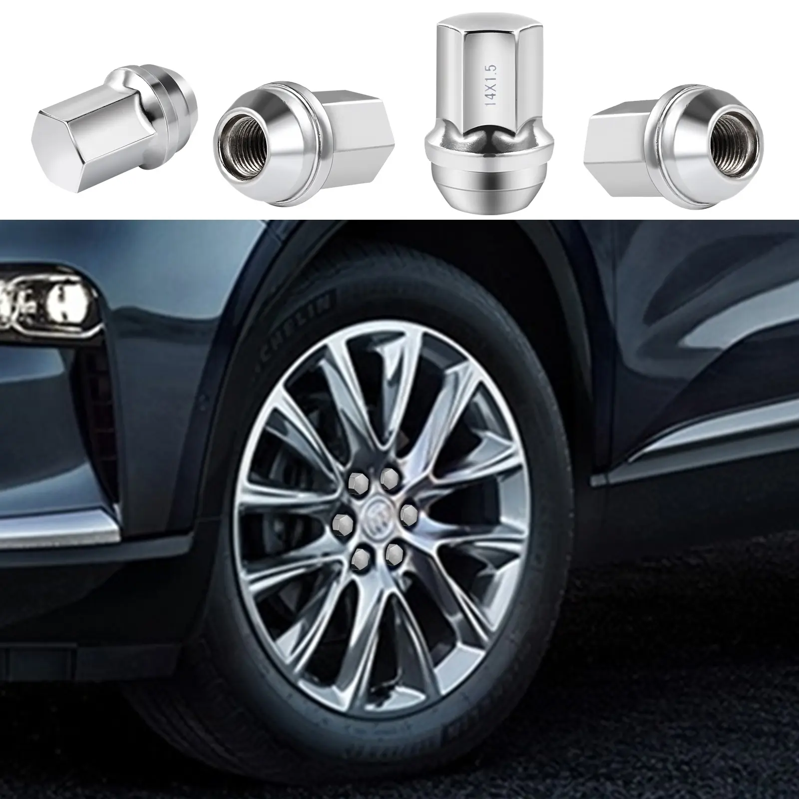 Tùy Chỉnh Mở End Hình Nón Ghế Giả Mạo Thép Hợp Kim Kim Loại Màu Đen Titan Ô Tô Xe Bánh Xe Trung Tâm Lug Nut Set