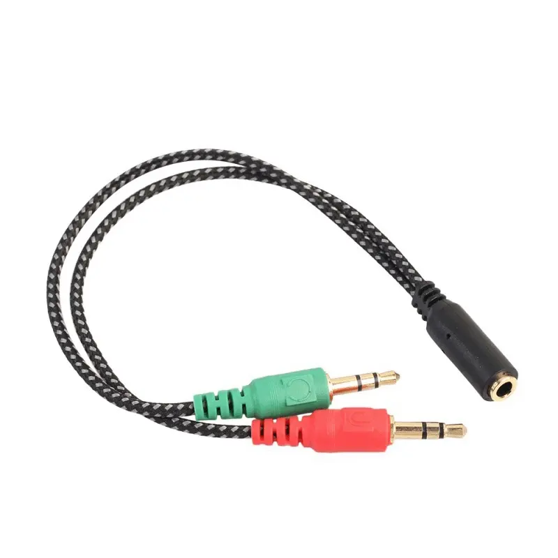 Kabel adaptor Audio 3.5mm Y Splitter 2 Jack Male ke 1 Female Headphone mikrofon tenun jaring Aksesori kualitas tinggi