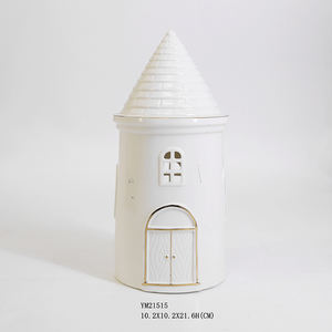 Casa de pueblo de Navidad de porcelana blanca moderna, decoración de cerámica para fiesta - Product Image 5