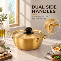 Marmite à ramen coréenne en acier inoxydable 304 avec double poignée et couvercle, compatible gaz, pour soupes et nouilles instantanées à la maison