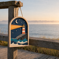 Plaque personnalisée en contreplaqué peuplier découpée au laser, motif phare et océan nocturne, pour la vente en gros, décoration côtière, cadeau, conforme CPSC, prête pour l'enregistrement EFiling, DDP