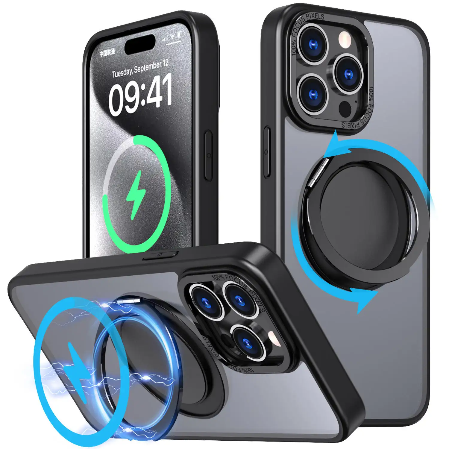 Magnetic Rotation Stand Case For iPhone 15 Pro Max 14Plus 13 12 11 Metal Lens Protection Support Phone Back Case Cover