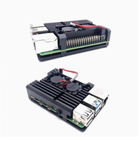 Casing Logam Raspberry Pi Generasi ke-4 4B, Sasis Paduan Aluminium dengan Heatsink Kipas Ganda Aluminium dan Pelindung
