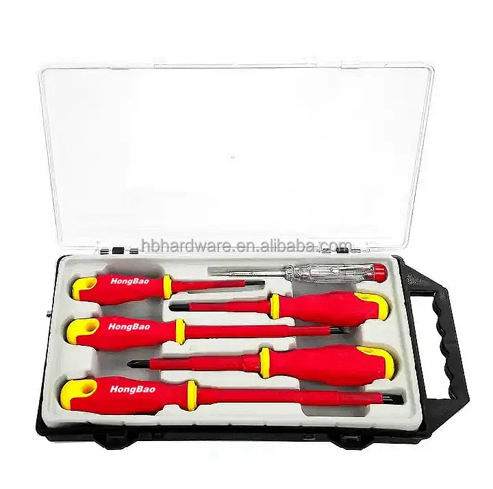 1000V thợ điện Vít Điều khiển Kit 3 phẳng 2 Chéo Đầu Điện áp Tester 6 Piece tip từ hộp đóng gói cách điện Screwdriver Set