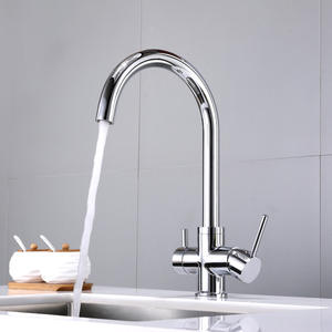 Rubinetto a Tre Vie con Doppia Maniglia in Ottone, Filtro per Acqua Potabile, Miscelatore a Tre Vie per Lavello da Cucina - Product Image 2