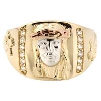 Religiöser Statement Unisex-Ring Goldton Mehrfarbig Jesus-Porträt mit Zirkonia-Einlage Anpassbar Großhandel Fingerschmuck