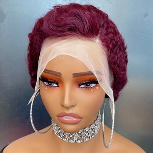 วิกผมสั้นแบบลอนหยักศก รุ่น 99J สำหรับผู้หญิง วิกผมแท้แบบโปร่งใส 13x4  สำหรับผู้หญิงผิวสีดำ ทรงพิกซี่คัท - Product Image 3