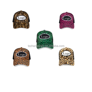 Dymf Velvet Hoed Mesh 5 Panel Fitted Back Logotipo personalizado Cosido Sombrero de camionero Fuzzy Brim Bordado Estampado de leopardo Gorra de terciopelo personalizado - Product Image 1