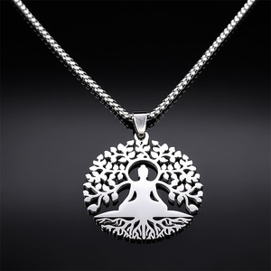 Collar con Colgante de Árbol de la Vida y Buda en Cadena de Acero Inoxidable, Joyería Budista Espiritual de Yoga para Hombres y Mujeres - Product Image 4