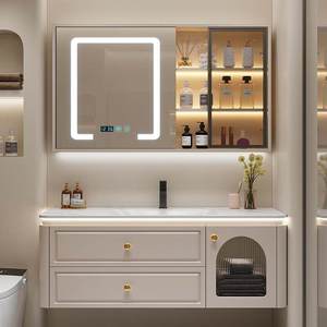 Nouvelle combinaison meuble-lavabo de salle de bain en bois massif avec vasque intégrée en ardoise thermoformée - Product Image 1