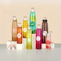 Bouteille en plastique ronde pour jus de 8 oz, 12 oz, 16 oz, emballage pour boissons avec couvercle à vis, bouteille en PET vide pour thé au lait et jus