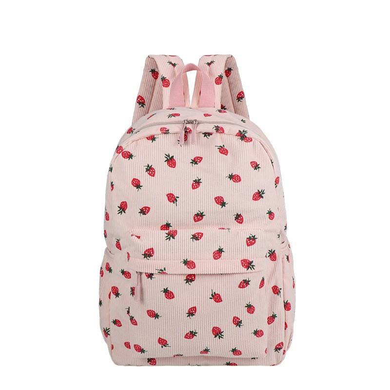 Pink Strawberry Print Backpack