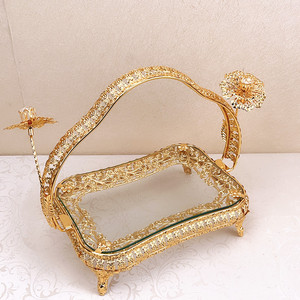 Plateau à fruits secs de calligraphie islamique pour la décoration du Ramadan, base en fer plaqué or avec des plaques en verre d'art arabe - Product Image 3