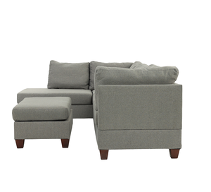 3-<b>PC</b> L-Shape Convertible Fabric Sectional Sofa <b>Set</b> in Gray for Apartment - Product Image 3