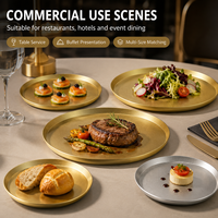 Plateau de service rond en acier inoxydable, plat de présentation peu profond en métal pour restaurant, hôtel, café, boulangerie, desserts, vaisselle multi-tailles
