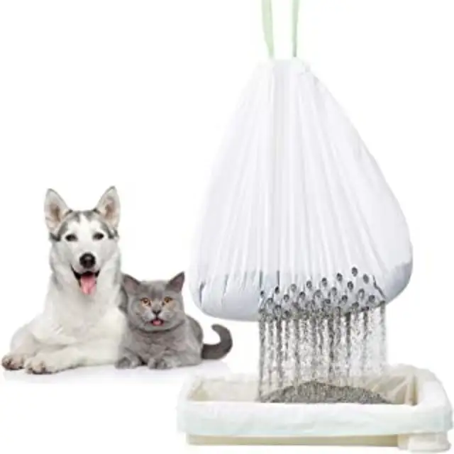 Fodere per lettiera resistenti ecologiche biodegradabili borsa per la pulizia della toilette fodere per lettiera per gatti borsa Extra Large con coulisse per gatti