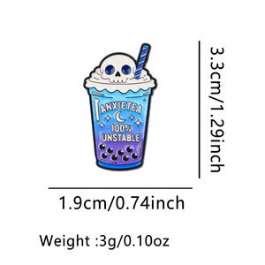 Broche con Frases sobre la Ansiedad, Insignia <span class=keywords><strong>de</strong></span> Metal con Diseño <span class=keywords><strong>de</strong></span> Calavera y Taza <span class=keywords><strong>de</strong></span> Té, Pin Creativo con Letras en Inglés - Product Image 6