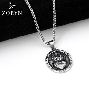 Pendentif en acier inoxydable Cœur Sacré de Jésus, Croix Religieuse Flamme Gothique Punk Vintage, Bijou en Acier Titane pour Homme - Product Image 2