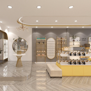 ชั้นแสดงเครื่องสำอางไม้ขาตั้งโลหะชั้นวางขายสินค้าขายปลีกออกแบบได้ตามต้องการสำหรับแต่งหน้าขนตาผลิตภัณฑ์ดูแลผิวน้ำหอม - Product Image 5