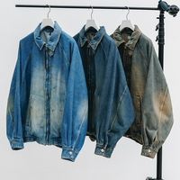 Veste en jean surdimensionnée vintage streetwear en coton délavé à l'acide avec fermeture éclair, style usé, personnalisable – Fabricant