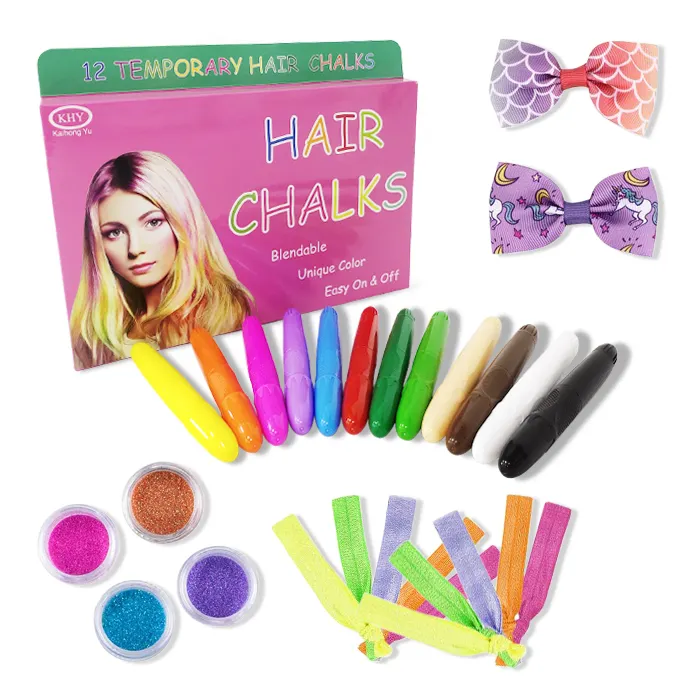 KH3001 12 צבע סיטונאי לצבוע עבור ילדה ילד צביעת סט זמני מותג צבע יצרן בטיחות עט 10 שיער גיר מקל ערכת