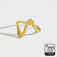 Bague ouverte vague abstraite en argent sterling 925 plaqué or bijoux ajustables minimalistes pour femmes