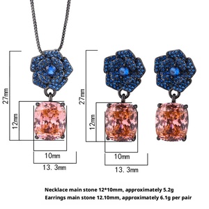 Ensemble de bijoux vintage en cuivre plaqué or noir écologique, fleur de rose, 10*12mm, boucles d'oreilles et collier camélia pour femme, cadeau - Product Image 2