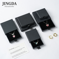 Boîte d'emballage à tiroir coulissant noire pour bijoux, boîte de rangement luxueuse noire pour boucles d'oreilles, boîte en papier texturé avec doublure intérieure en mousse