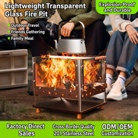 Brasero de camping et pique-nique populaire en acier inoxydable 201, vision panoramique, portable, sans fumée, pour bois de chauffage, manuel, pour 3-5 personnes