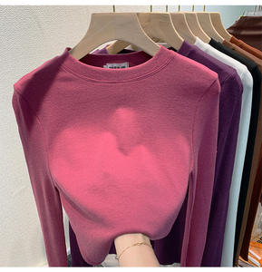 Top de medio cuello alto con patrón sólido informal elegante para mujer, nueva camisa Base de punto grueso para otoño e invierno, manga larga teñida lisa - Product Image 6