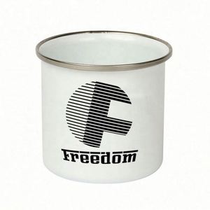 แก้วกาแฟเคลือบสีขาวแบบกำหนดเองได้ พร้อมขอบสแตนเลส - Product Image 1