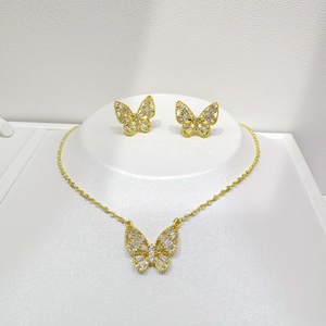 wholesale plata 925 silver bridal designer Gold Plated set bow butterfly wedding earring <b>necklace</b> fine jewelry sets for women - Product Image 2