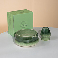 En stock Bol à matcha en céramique japonaise avec bec verseur Outil à matcha Bol à matcha confortable à tenir et ensemble de support pour fouet avec boîte cadeau