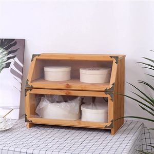 Boîte à pain en bambou Huiji à double porte, à deux niveaux, avec vitrine en verre pour la cuisine, pour usage domestique - Product Image 4